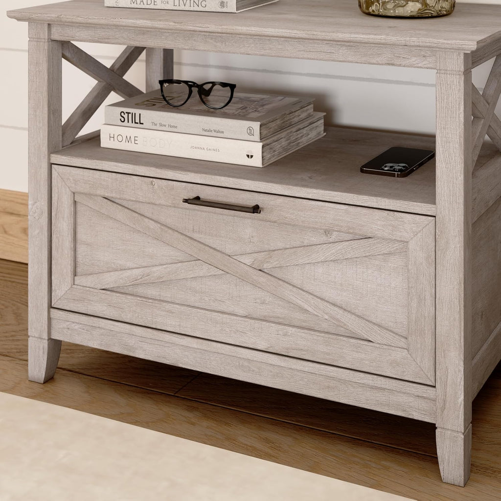 Bush Home 32-Inch Nightstand with Drawer, Farmhouse X Design Bedside Table for Bedroom and Living Room Storage and Organization, Small End Table Furniture, Key West Collection, Washed Gray