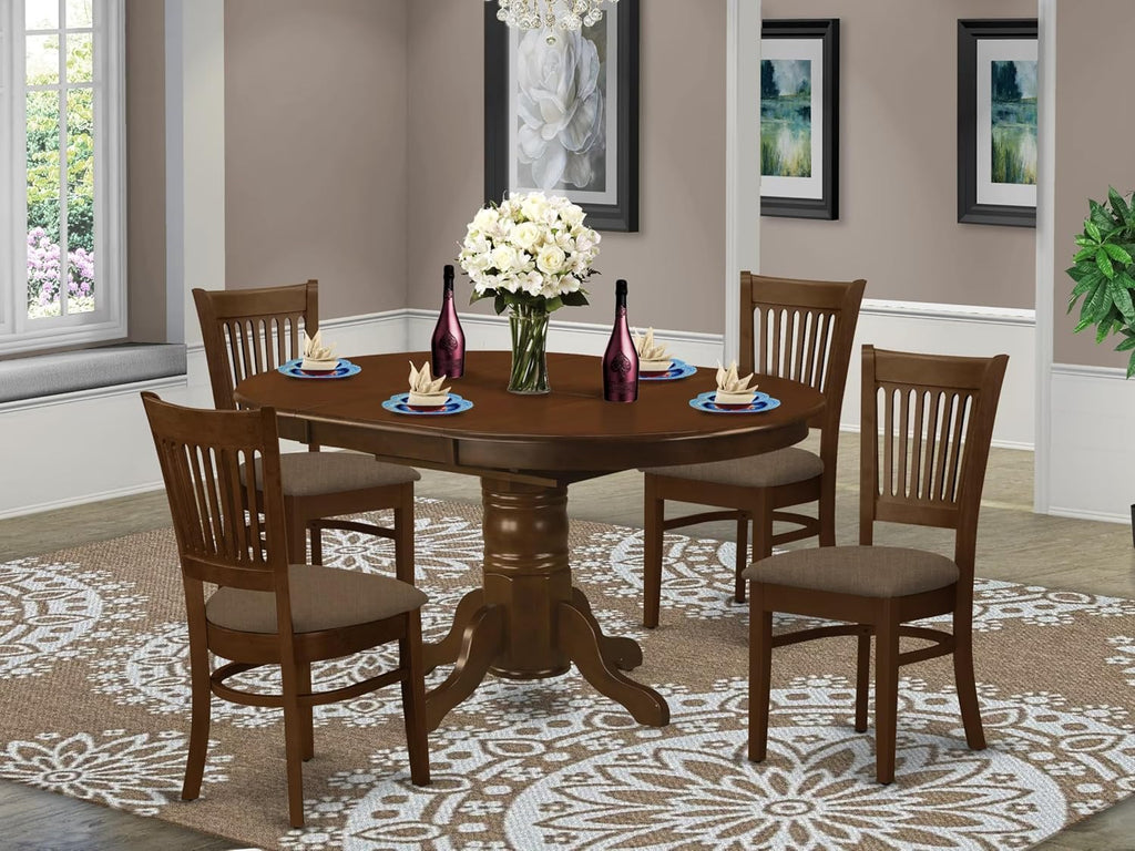 East West Furniture KEVA5-ESP-C 5 Piece Kitchen Table & Chairs Set Includes an Oval Dining Room Table with Butterfly Leaf and 4 Linen Fabric Upholstered Chairs, 42x60 Inch, Espresso