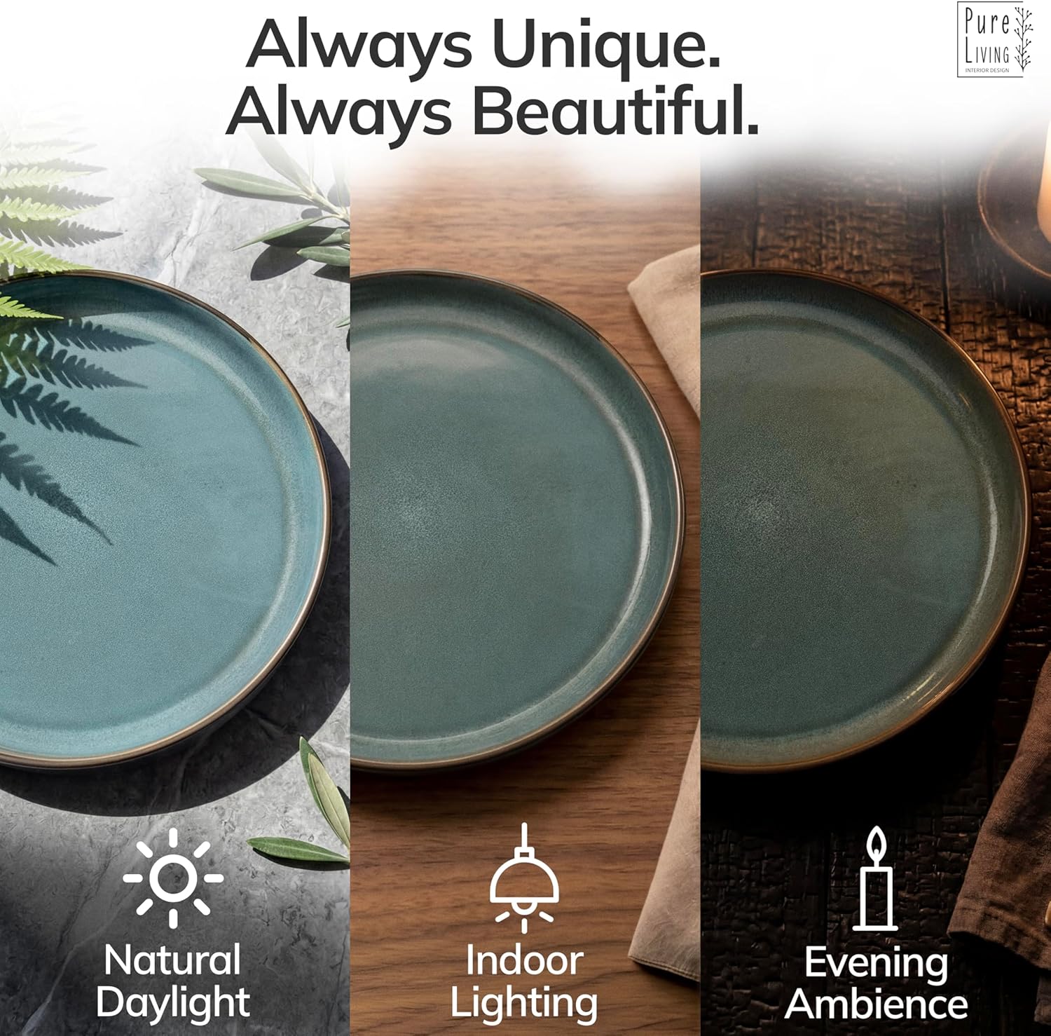 32 Piece Dinnerware Sets for 8 - Modern Style Stoneware Dinnerware Set - Scratch Resistant, Dishwasher Safe Plates and Bowls Sets Ceramic, Dish Set, Bowl and Plate Set - Black and Petrol Blue…