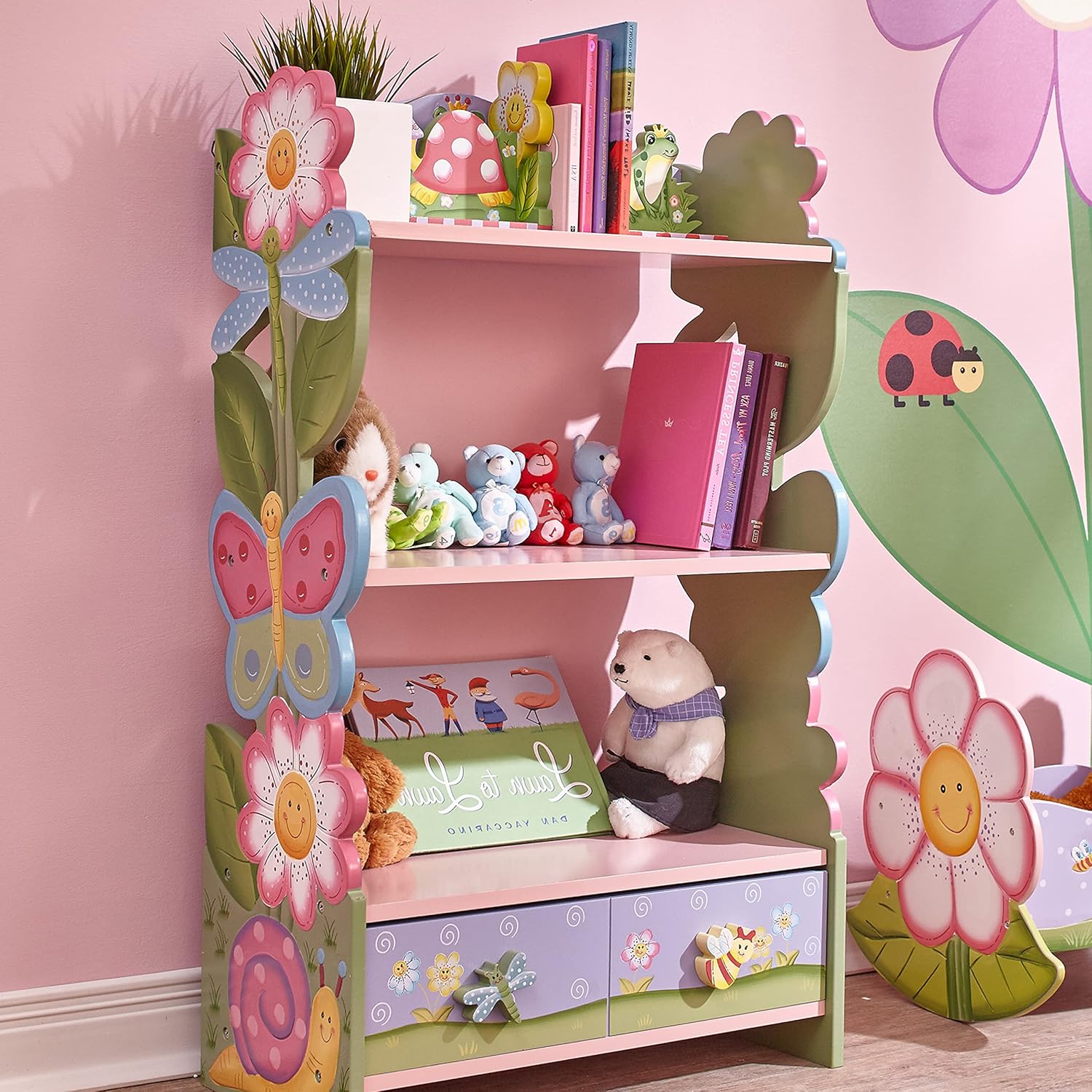 Fantasy Fields Magic Garden Kids 3-Tier Bookshelf & Drawer, Multi