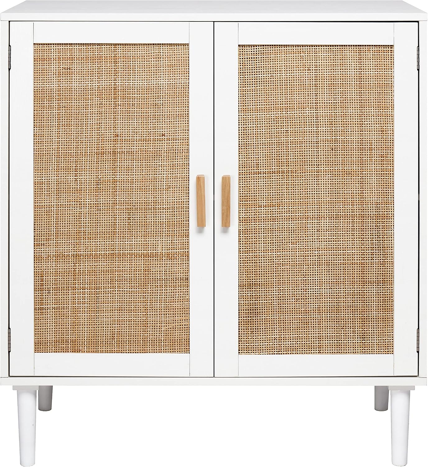 Finnhomy Sideboard Buffet Cabinet, Kitchen Storage Console with Rattan Decorated Doors, Liquor Buffet, Dining Room, Hallway, Cupboard Console Table, Accent Cabinet, 31.5X 15.8X 34.6 Inches, White