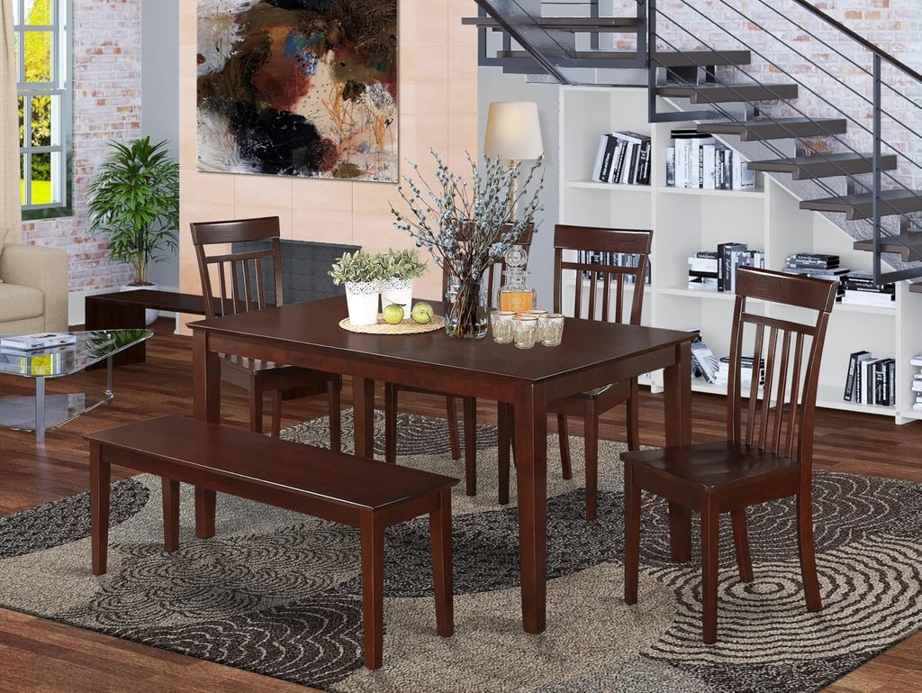 East West Furniture CAP6S-MAH-W 6 Piece Kitchen Table & Chairs Set Contains a Rectangle Dining Room Table and 4 Dining Chairs with a Bench, 36x60 Inch, Mahogany
