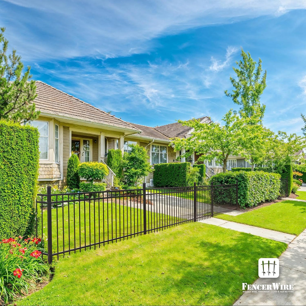 Fencer Wire Heavy Duty Flat Top Fence Gate, 4FT Height X 4FT Width With Lock Attachment, Outdoor Anti-Rust Metal Steel for Fencing Barrier, Decorative Garden for Yard, Pool, Patio