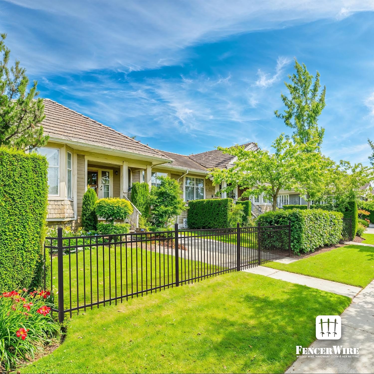 Fencer Wire Heavy Duty Flat Top Fence Gate, 4FT Height X 4FT Width With Lock Attachment, Outdoor Anti-Rust Metal Steel for Fencing Barrier, Decorative Garden for Yard, Pool, Patio