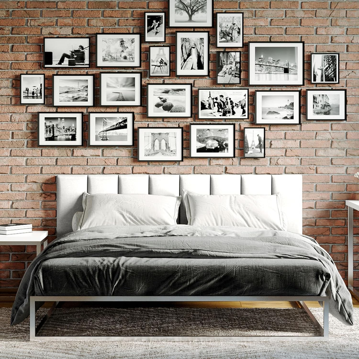 Jaxx Panelist Modern Padded Headboard – Set of 4 Wall Mounted Panels (Each 11.25' x 30') - Queen, Limestone Grey Microvelvet