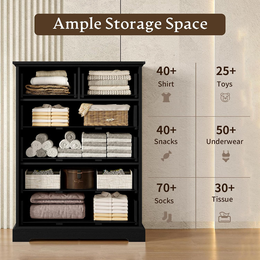 Farmhouse 6 Drawers Dresser for Bedroom, 43' Tall Wood Chest of Drawers with Deep Drawers & Bar Handles, Modern Dresser TV Stand, Rustic Wooden Closet Storage Organizer for Living Room, Hallway, Black