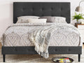 Decoro Cambridge Upholstered Wooden Platform Bed Frame, Queen Size, Dark Grey