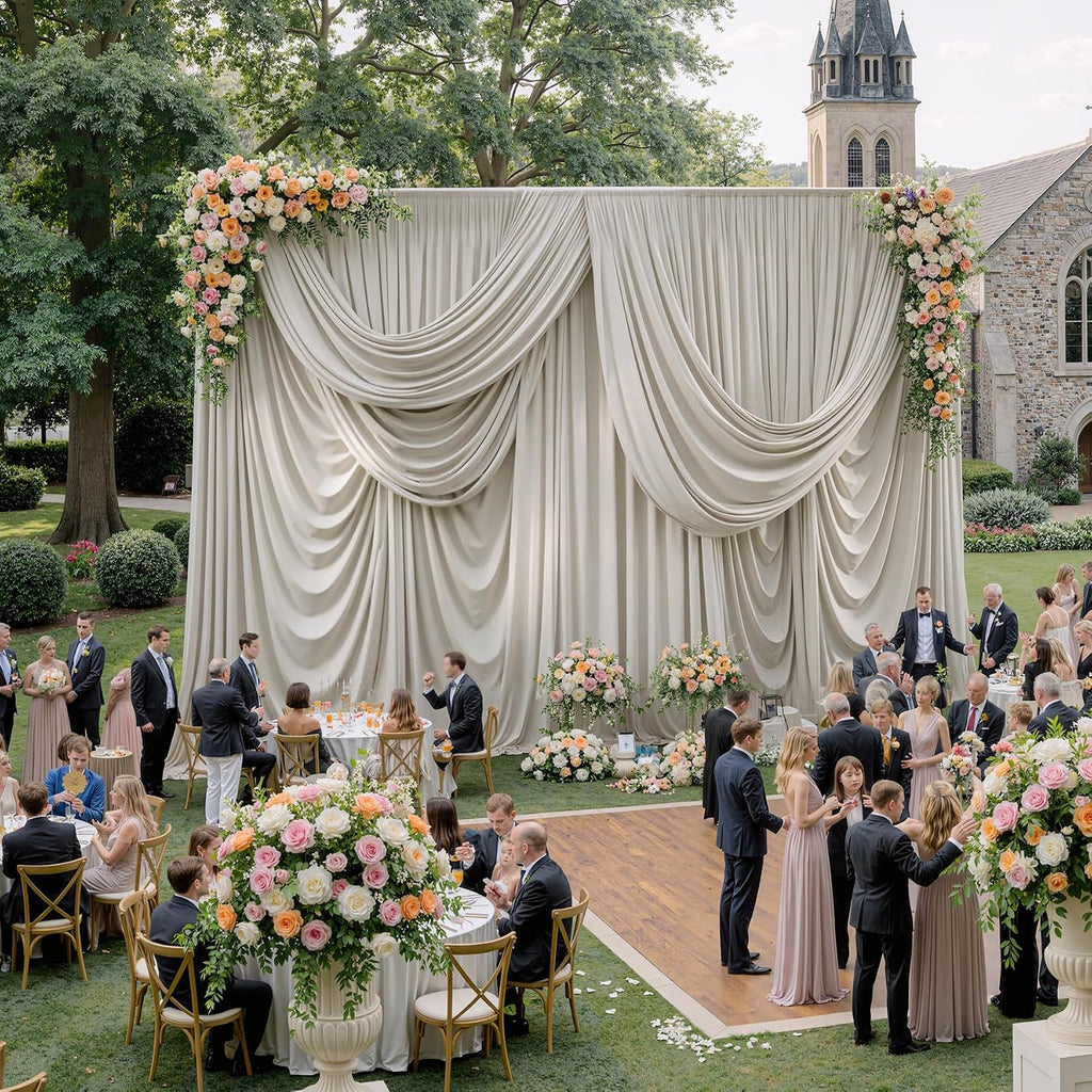 50ftx15ft Beige Backdrop Curtains for Parties, Wrinkle Free Polyester Beige Photo Backdrop Drapes 10 Panels 15 ft Long Back Drop Cloth for Wedding Birthday Photography Background Party