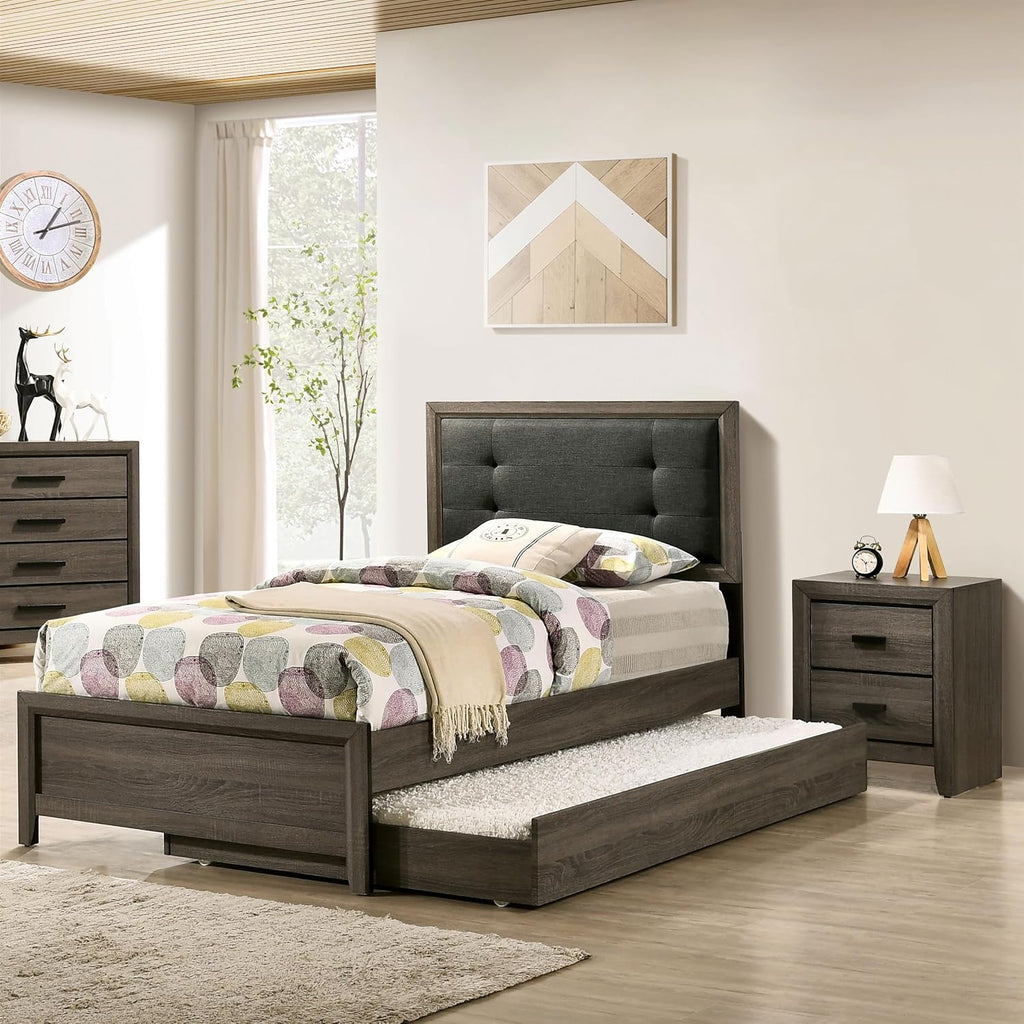 Furniture of America FOA Livorn 3-Piece Gray Wood Bedroom Set - Full + Nightstand + Trundle