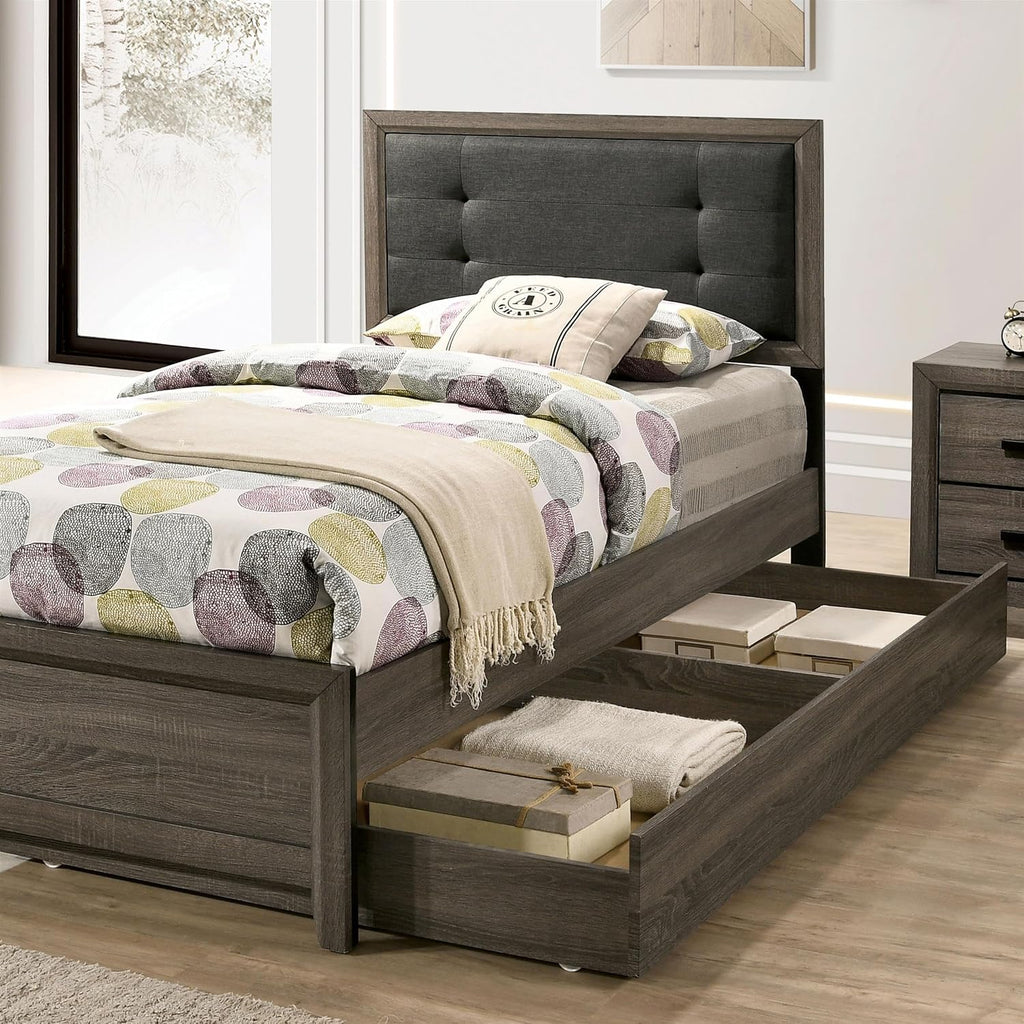 Furniture of America FOA Livorn 3-Piece Gray Wood Bedroom Set - Full + Nightstand + Trundle