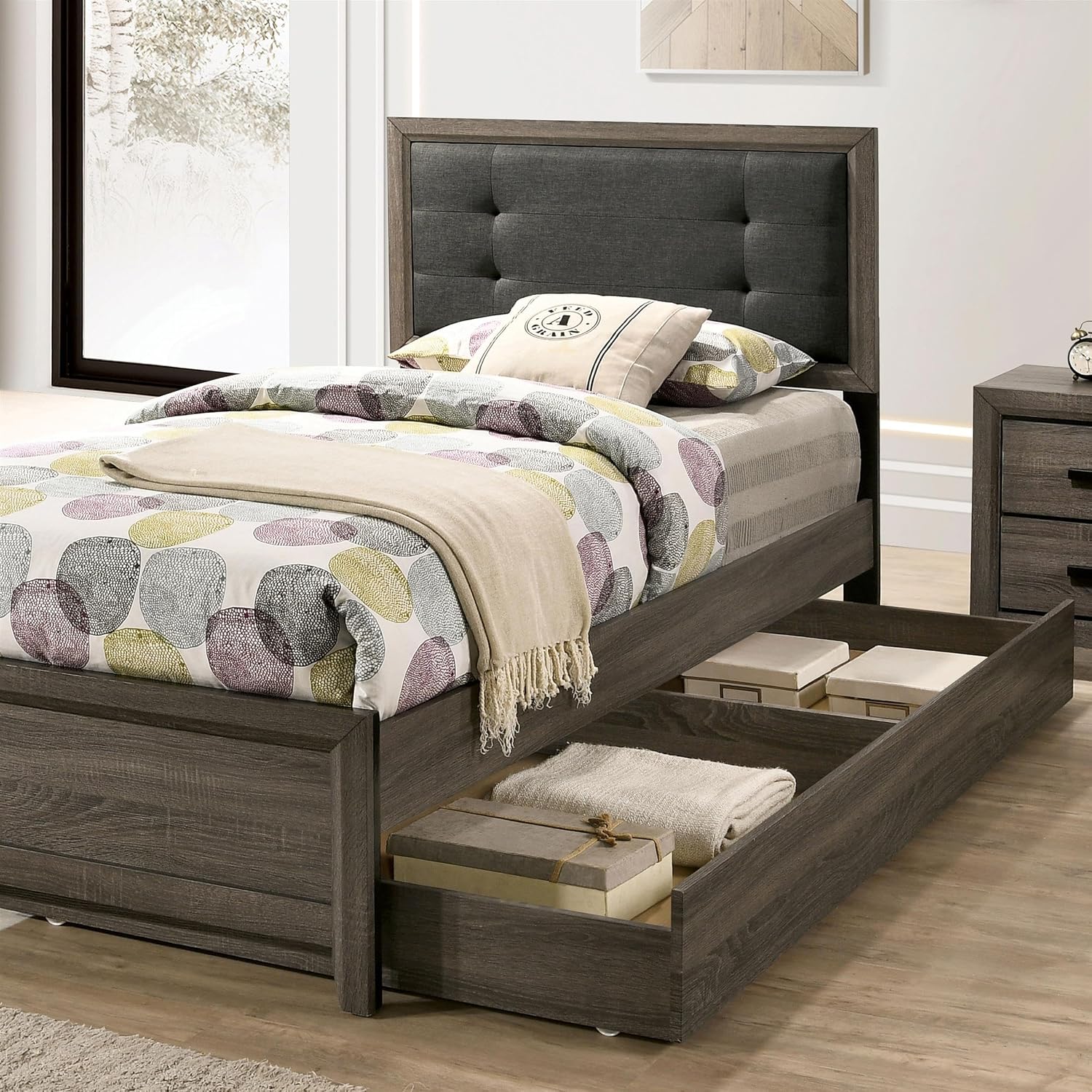 Furniture of America FOA Livorn 3-Piece Gray Wood Bedroom Set - Full + Nightstand + Trundle