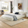 KLMM Queen Size Upholstered Bed Frame with Chenille Fabric with Pleated Design,Grounded Platform Bed with Headboard and Solid Frame,for Bedroom Use (Beige/Chenille, Queen)