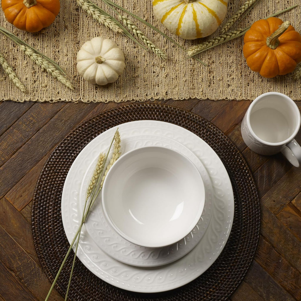 Pfaltzgraff Sylvia 32-Piece White Dinnerware Set, Service for 8, Durable Stoneware Plates, Bowls, and Mugs, Microwave and Dishwasher Safe