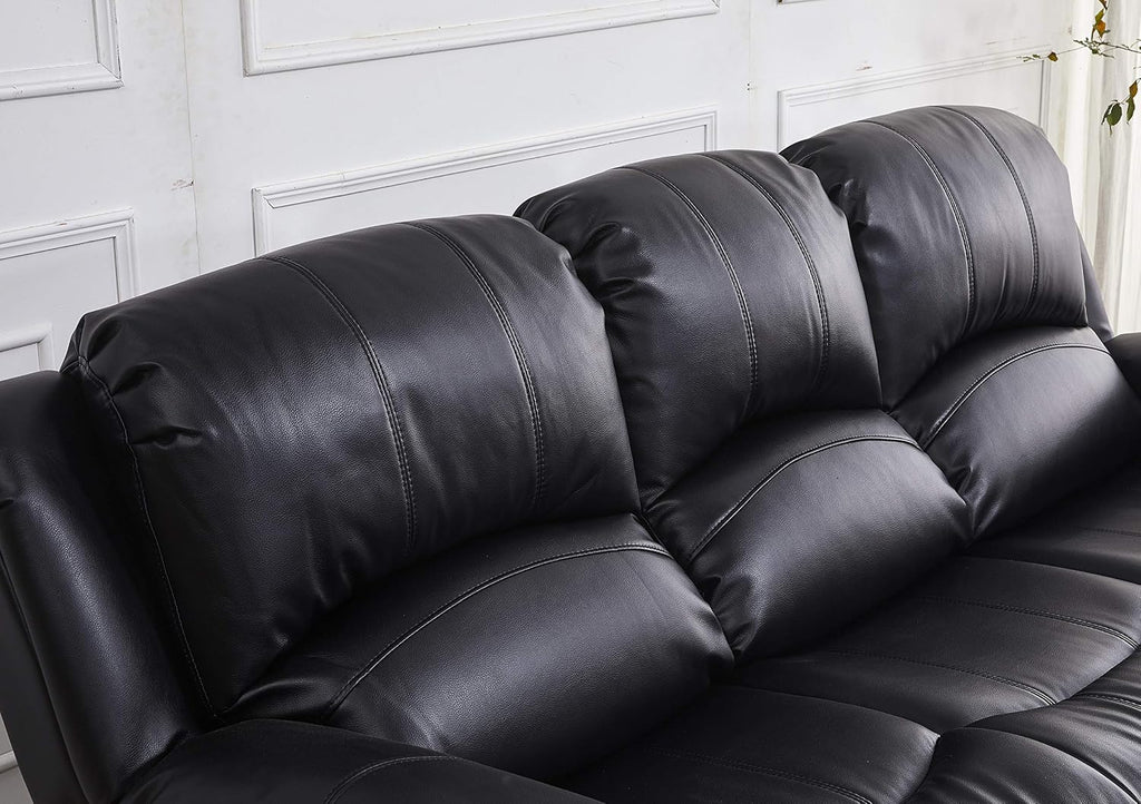 Betsy Furniture 3PC Faux Leather Reclining Couch Set, Living Room Furniture Set, Sofa, Loveseat, Glider, 8018 Multiple Colors (Black, Sofa+Loveseat+Chair)