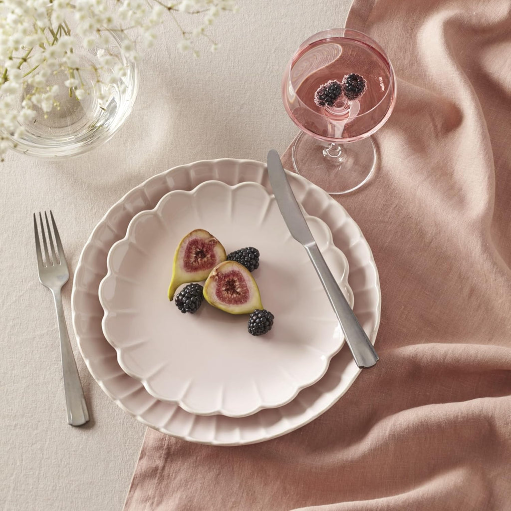 Lenox Dinnerware Set, French Perle Scallop Blush 12-Piece Set, Service For 4, Stoneware, Dishwasher Safe, Microwave Safe, Plates and Bowls sets, Dish Set, Plate Set, Home And Kitchen (Pink, 12 Piece)