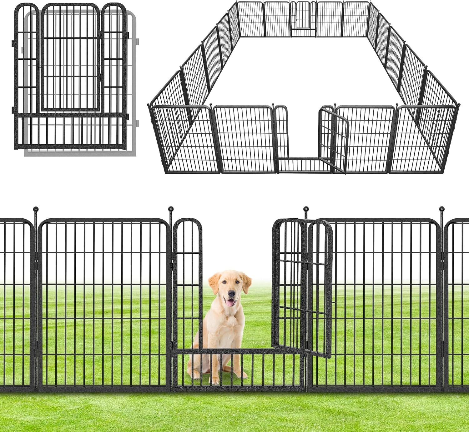 Decorative No Dig Fence Panels Metal Garden Fence with Gate, 46ft(L) x 32in(H) Garden Fencing for Dogs Rabbits, Temporary Fencing for Garden, Patio, Yard, 20 Panels