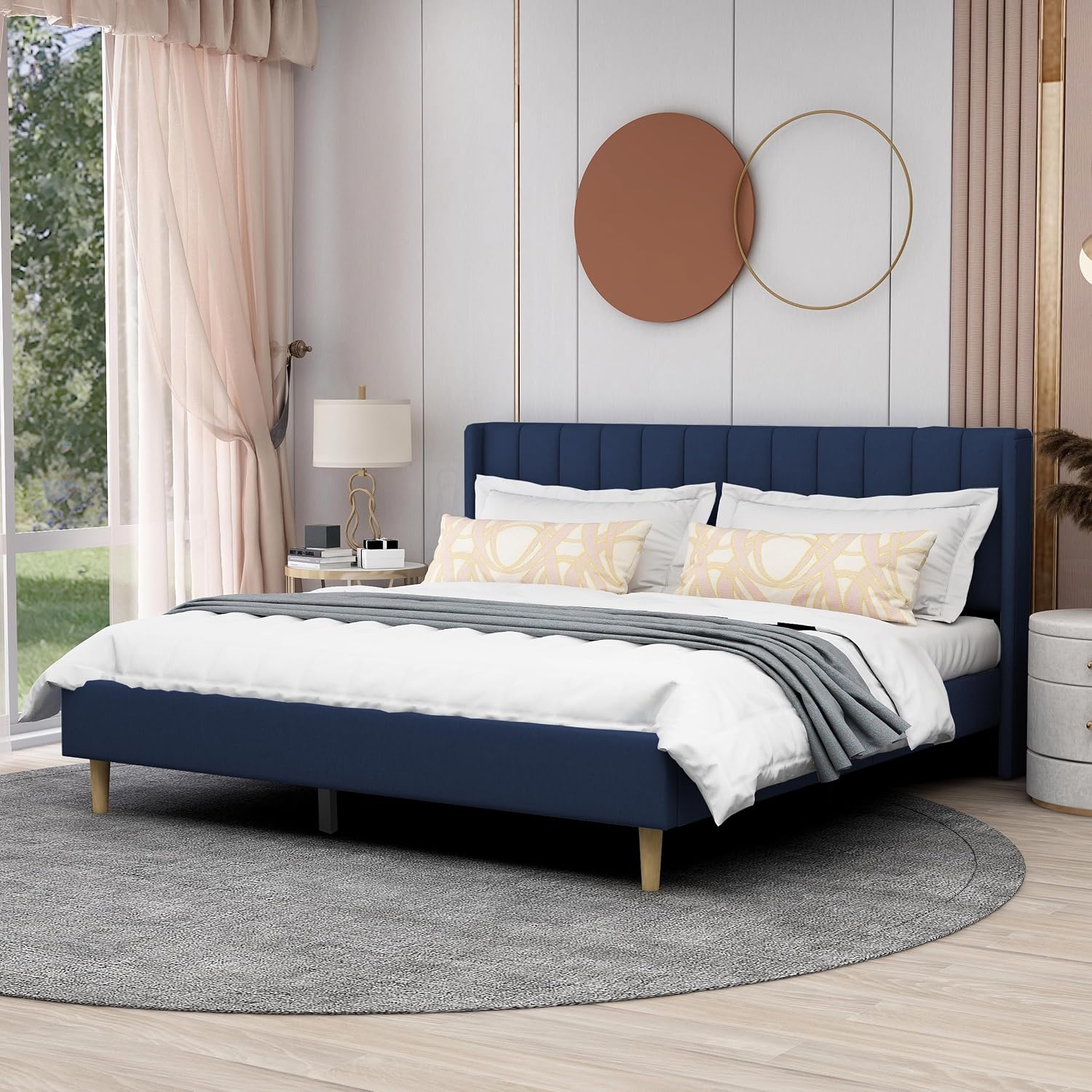 AGARTT Upholstered Platform Bed Frame King Size with Headboard and Footboard/Wooden Slats Support/No Box Spring Needed/Easy Assembly,Blue Velvet