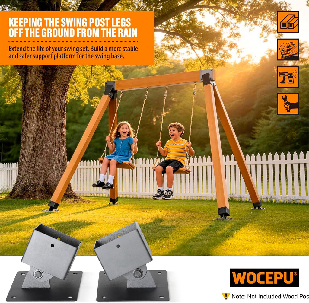 4-Pack Heavy Duty Swing Leveling Base Brackets 45-60 Angle Range Swing Set Brackets Stainless Steel Swing Anchor Leveling Kit Brackets Level on Uneven Ground Fits Grass Gravel and Hard Ground