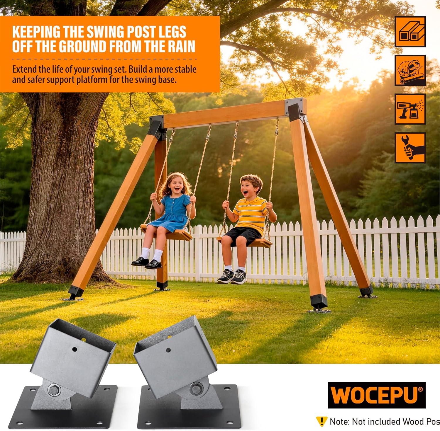 4-Pack Heavy Duty Swing Leveling Base Brackets 45-60 Angle Range Swing Set Brackets Stainless Steel Swing Anchor Leveling Kit Brackets Level on Uneven Ground Fits Grass Gravel and Hard Ground