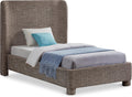Meridian Furniture B1205Brown-T Penny Collection Modern | Contemporary Twin Bed with Rich Brown Linen Textured Fabric, Curved Headboard, 52' W x 82.5' D x 52' H, Brown, Twin