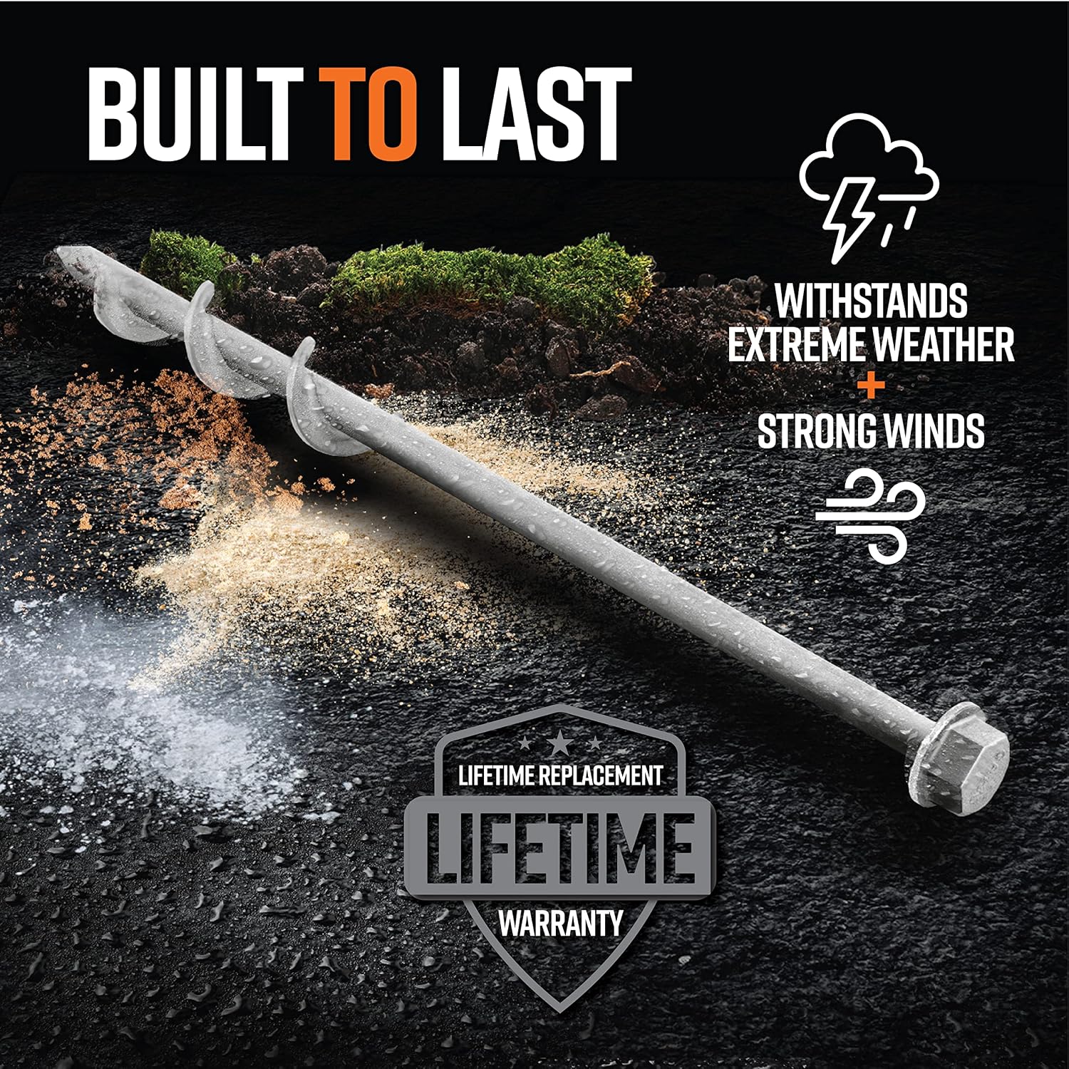GROUNDGRABBA Screw in Tent Stake for Normal to Hard Ground | Premium Drill Driven Ground Anchor Earth Screws | 12X Pro Stakes, 12X Closed Hooks, 1x Masonry Drill Bit, 1x Carry-All Bag