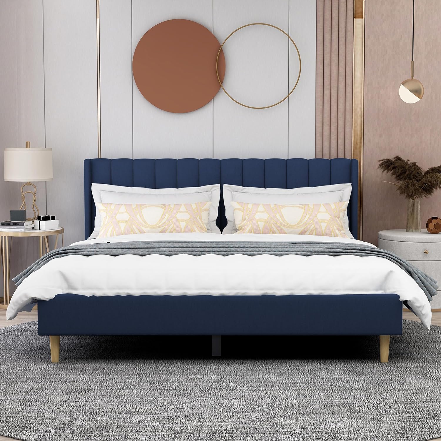 AGARTT Upholstered Platform Bed Frame King Size with Headboard and Footboard/Wooden Slats Support/No Box Spring Needed/Easy Assembly,Blue Velvet