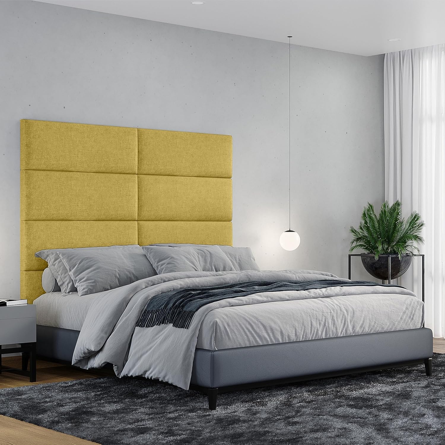 Jaxx Panelist Modern Padded Headboard – Set of 4 Wall Mounted Panels (Each 11.25' x 30') - Queen, Amber Gold Microvelvet