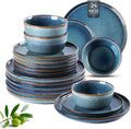 AmorArc Stoneware Dinnerware Sets,Round Reactive Glaze Ceramic Plates and Bowls Sets,Highly Scratch Resistant | Microwave & Dishwasher Safe,Service for 8 Dishes Set (24pc)