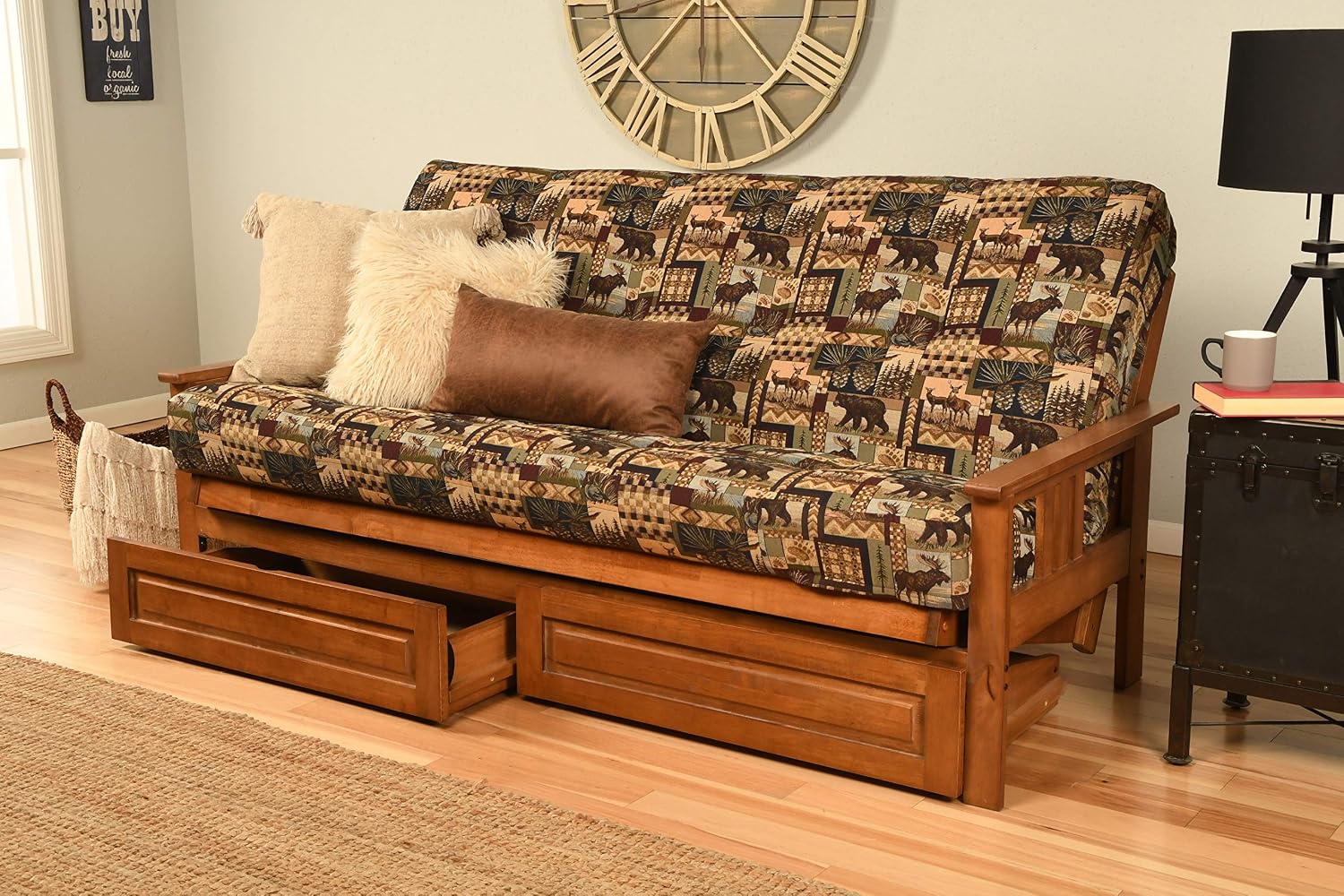 Kodiak Furniture Monterey Futon Set with Storage Drawers, with Barbados Base and Peter's Cabin Mattress