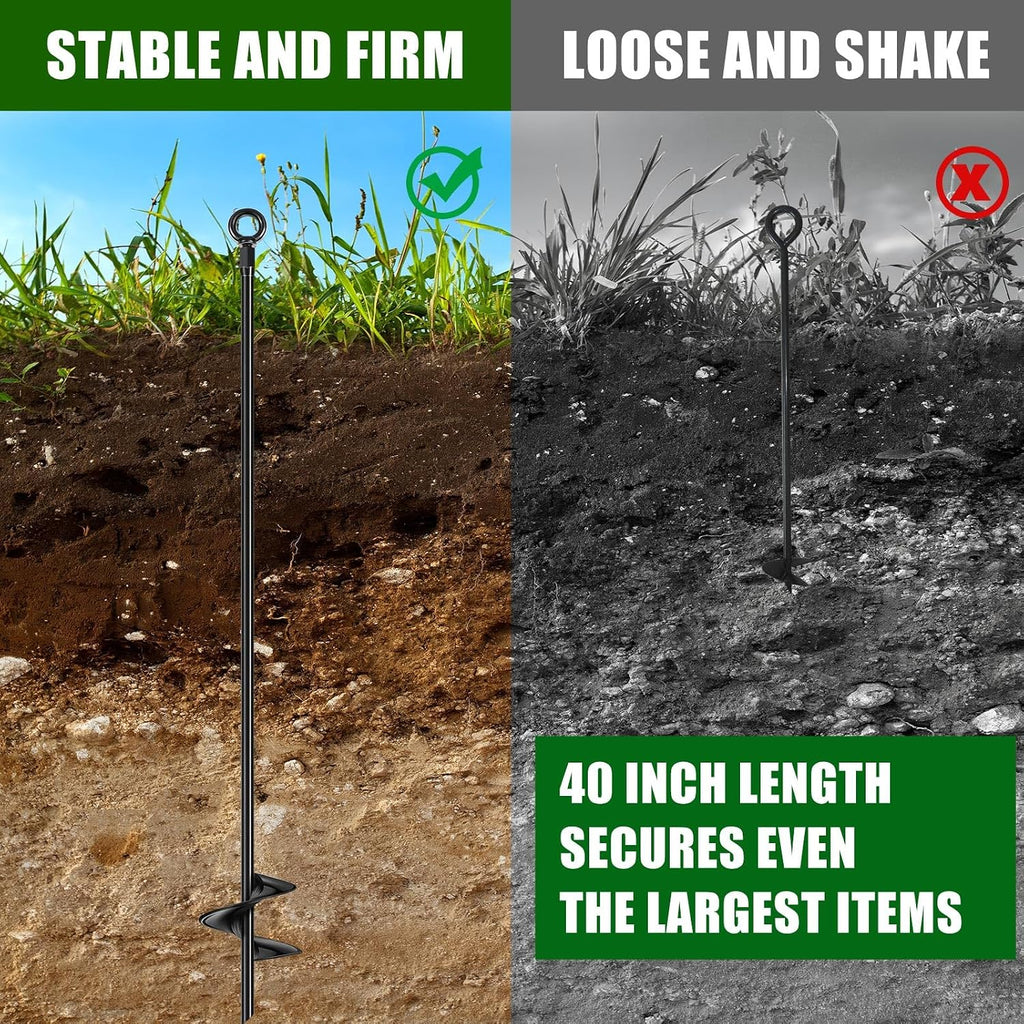 Yaocom 12 Pcs 40 Inch Extra Long Ground Anchor 4' Wide Helix 14 mm Rod Auger Earth Ground Metal Heavy Duty Anchors Hook Wind Stakes Eye Anchor for Guying Tents Fencing Canopies Bridge House (Black)