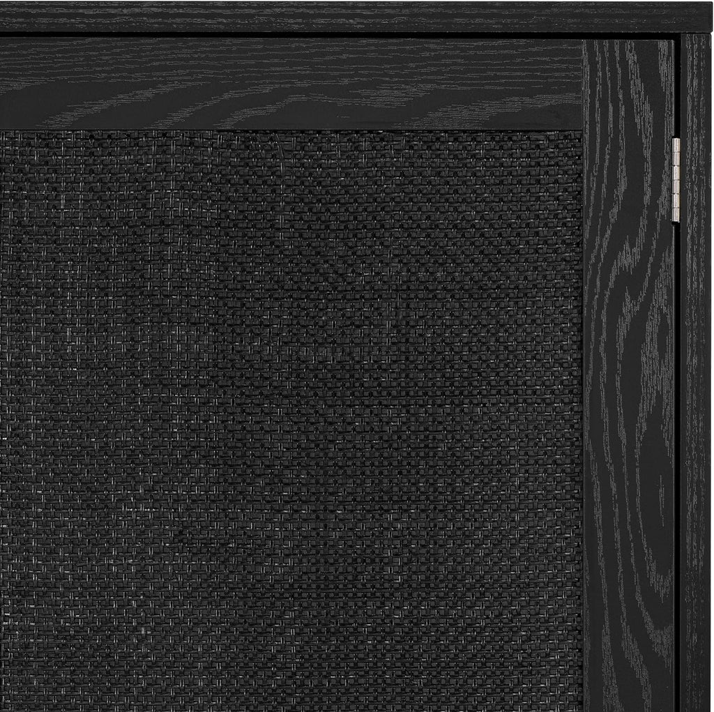 Finnhomy Sideboard Buffet Kitchen Storage Cabinet with Black Painted Rattan Decorated Doors, Dining Room, Hallway, Cupboard Console Table, Liquor/Accent Cabinet, 31.5X 15.8X 34.6 Inches, Black