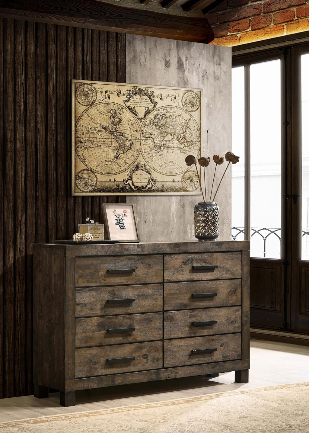 Coaster Home Furnishings Woodmont Farmhouse 58-inch 8-Drawer Bedroom Dresser Clothing Storage Cabinet Wide Chest of Drawers Organizer Unit Rustic Golden Brown 222633
