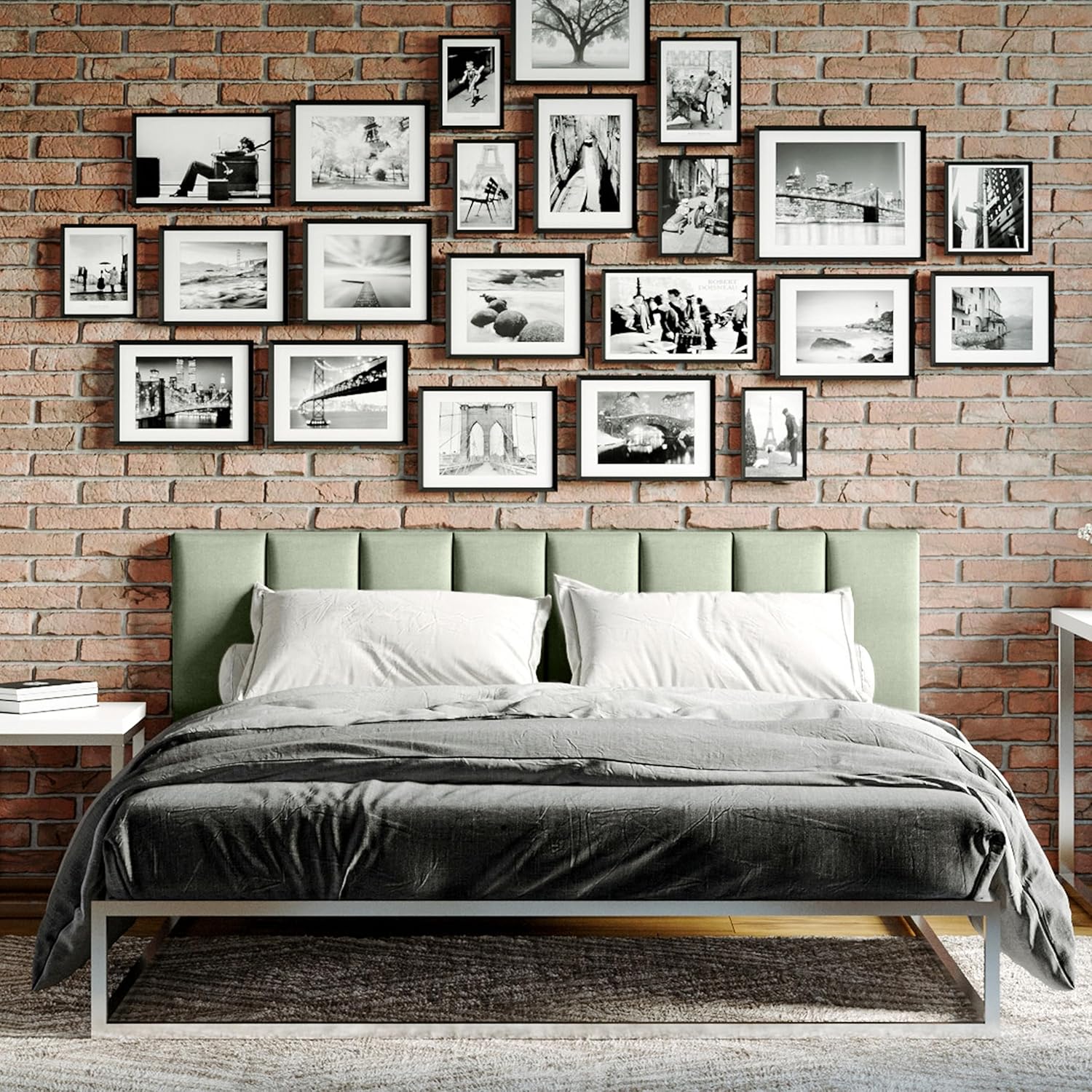 Jaxx Panelist Modern Padded Headboard – Set of 4 Wall Mounted Panels (Each 11.25' x 30') - Queen, Cypress Green Microvelvet