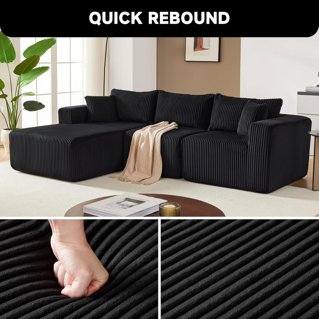 Weture 97' Modular Sectional Sofa, L-Shaped Boneless Couch with Deep Seat, Cozy Cloud Couch Sectional with Convertible Ottoman, Modern Sectional Couches for Living Room（ Black）