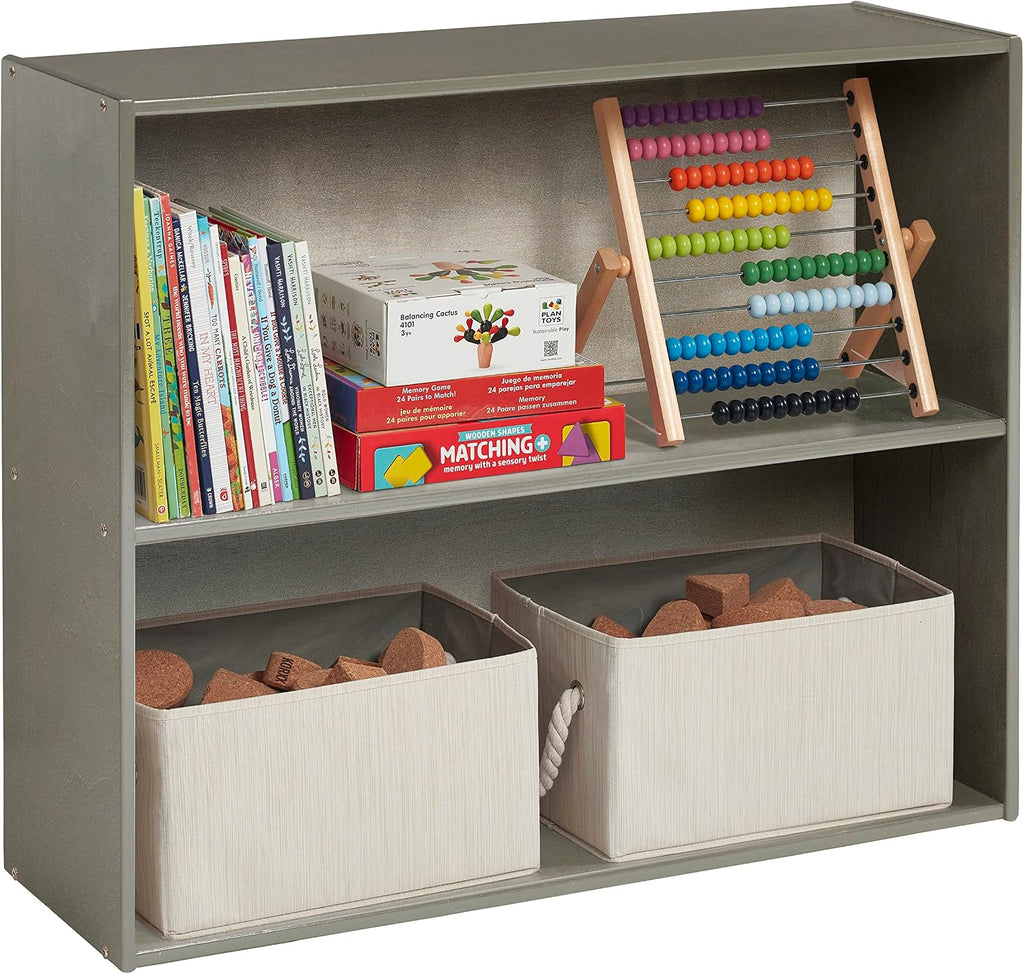 ECR4Kids Birch Streamline 2-Shelf Storage Cabinet, 30in High, Classroom Furniture, Grey Wash