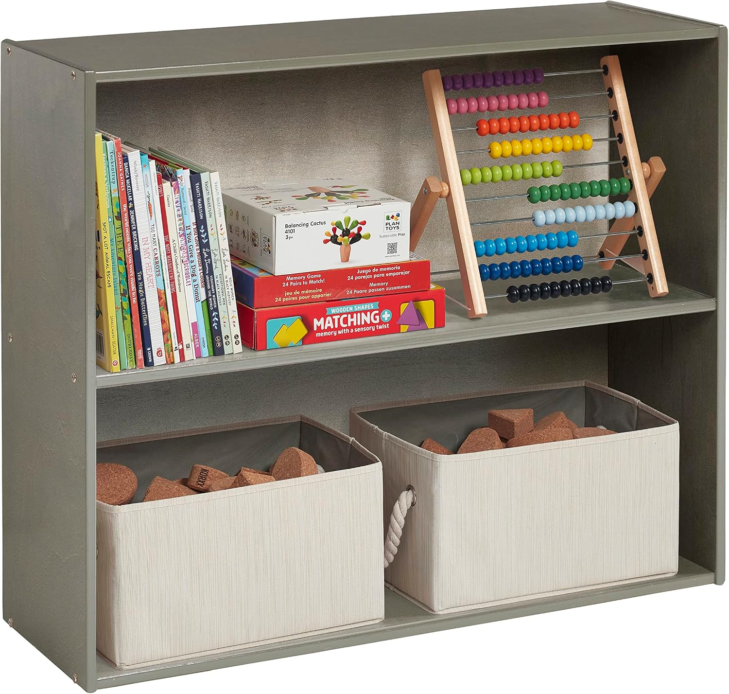ECR4Kids Birch Streamline 2-Shelf Storage Cabinet, 30in High, Classroom Furniture, Grey Wash