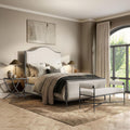 24/7 Shop at Home Lalia Hammered Metal 4-Piece Bedroom Collection, Upholstered Bed Frame with Camelback Headboard, Forged Steel, Bench and Curved Nightstands, Foundation Required, Full, Matte Grey