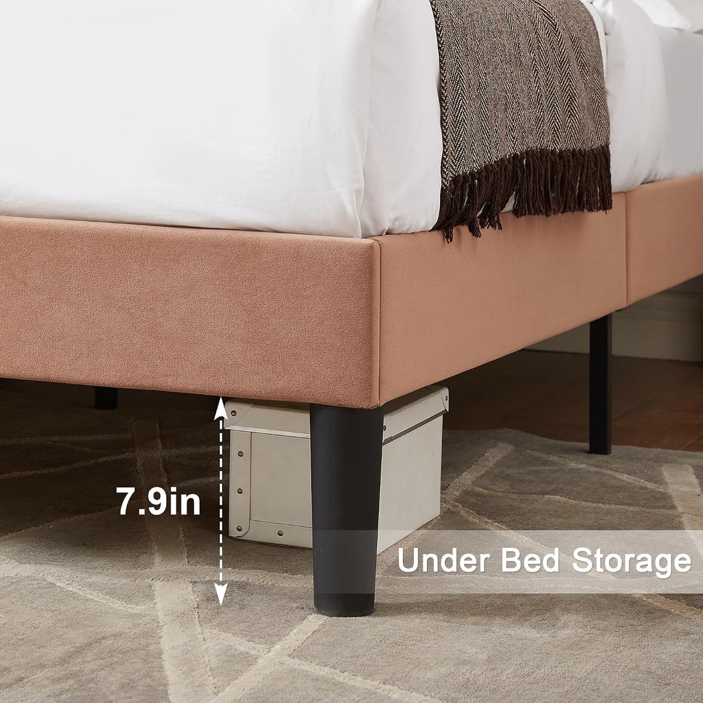 VECELO Full Size Bed Frame with Upholstered Headboard, Heavy-Duty Bedframe with Wooden Slats & Steel Framework, Easy Assembly, Coffee