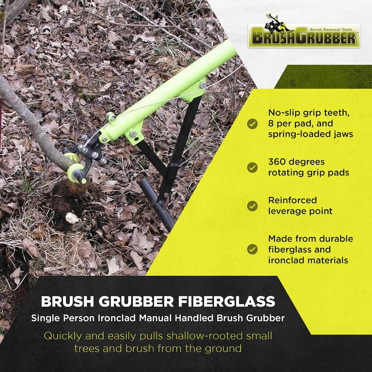 Brush Grubber Single Person Ironclad Manual Handled Brush Grubber with 8 No Slip Grip Teeth and Spring Loaded Jaws Brush Up to 2 Inch Diameter
