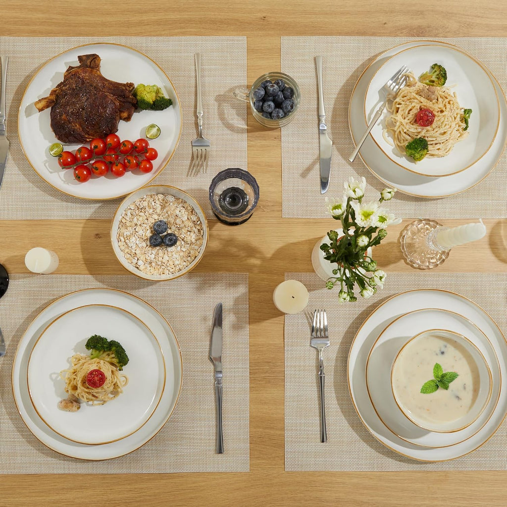 Pokini 18 Piece White Reactive Glaze Dinnerware Set for 6, Irregular Coastal Shape Stoneware | Elegant & Minimal Design for Daily Family Dinners or Weekend Guests