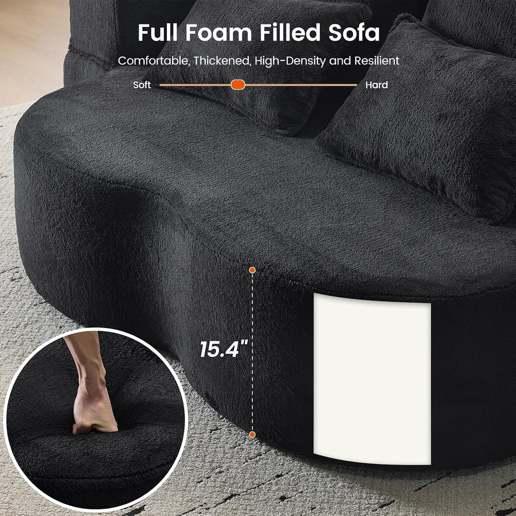 Convertible Folding Sofa Bed, 78' Full Size Loveseat Sleeper Sofa, Chenille Foldable Boneless Floor Couch with 4 Pillows for Guest Living Room Bedroom, No Assembly Required (Black)