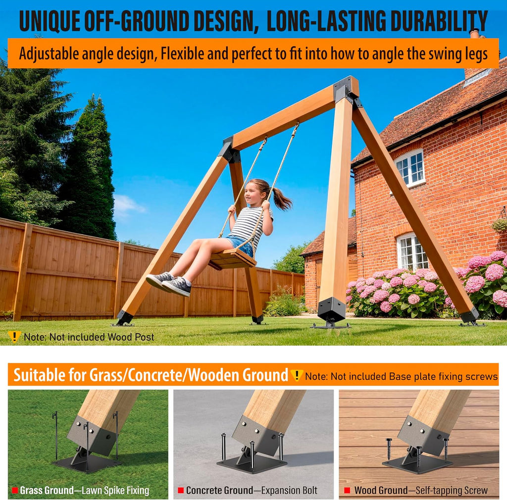 4-Pack Heavy Duty Swing Leveling Base Brackets 45-60 Angle Range Swing Set Brackets Stainless Steel Swing Anchor Leveling Kit Brackets Level on Uneven Ground Fits Grass Gravel and Hard Ground