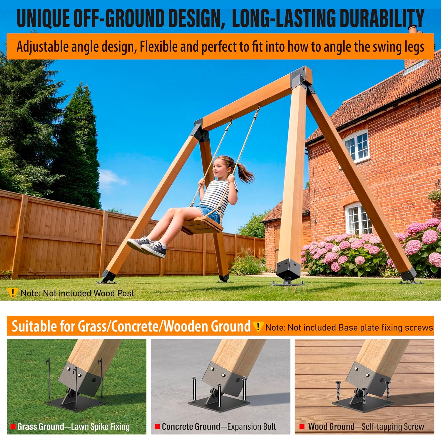 4-Pack Heavy Duty Swing Leveling Base Brackets 45-60 Angle Range Swing Set Brackets Stainless Steel Swing Anchor Leveling Kit Brackets Level on Uneven Ground Fits Grass Gravel and Hard Ground