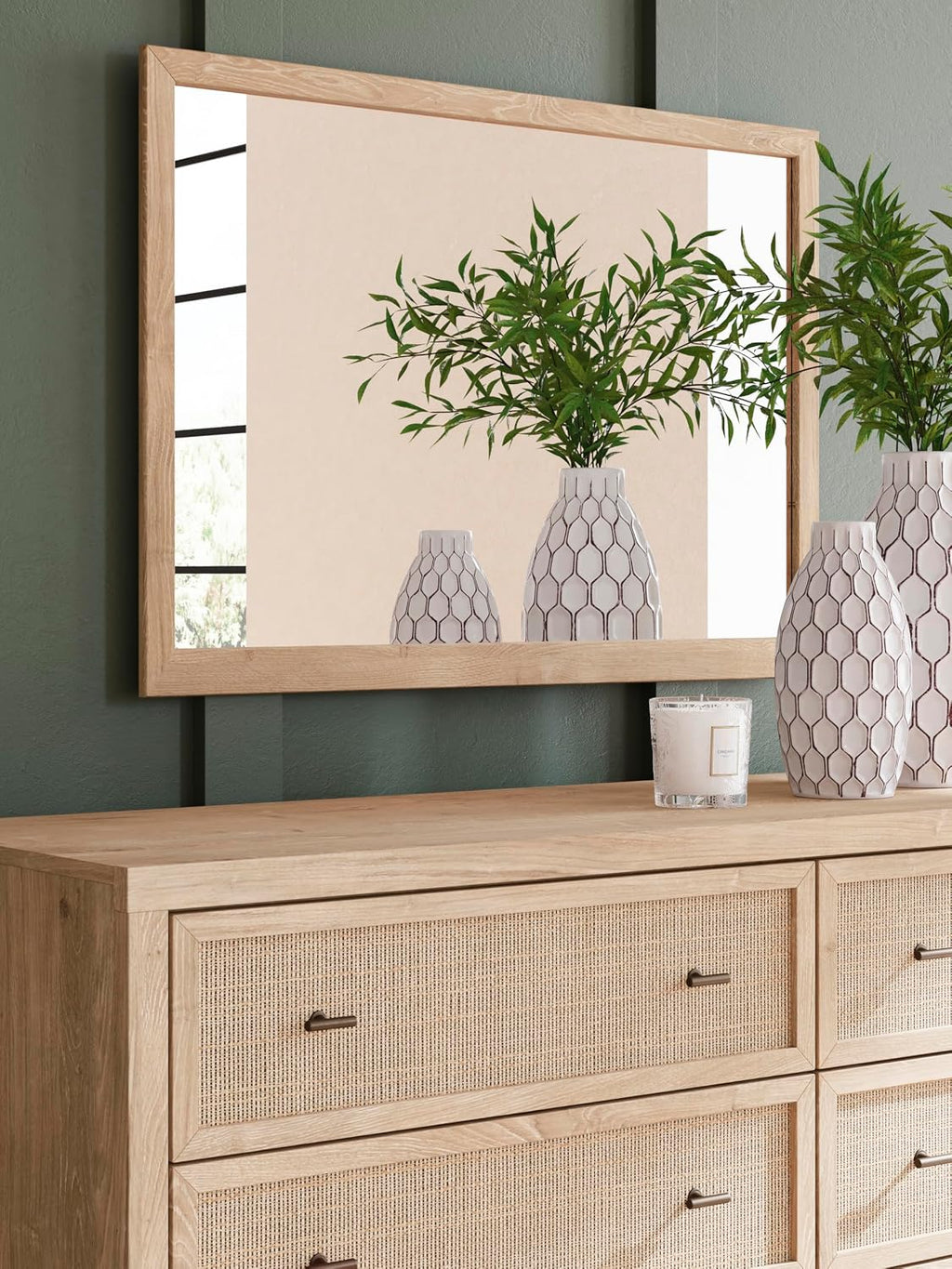 Signature Design by Ashley Cielden French Country 6-Drawer Dresser and Mirror with Safety Stop, Light Brown