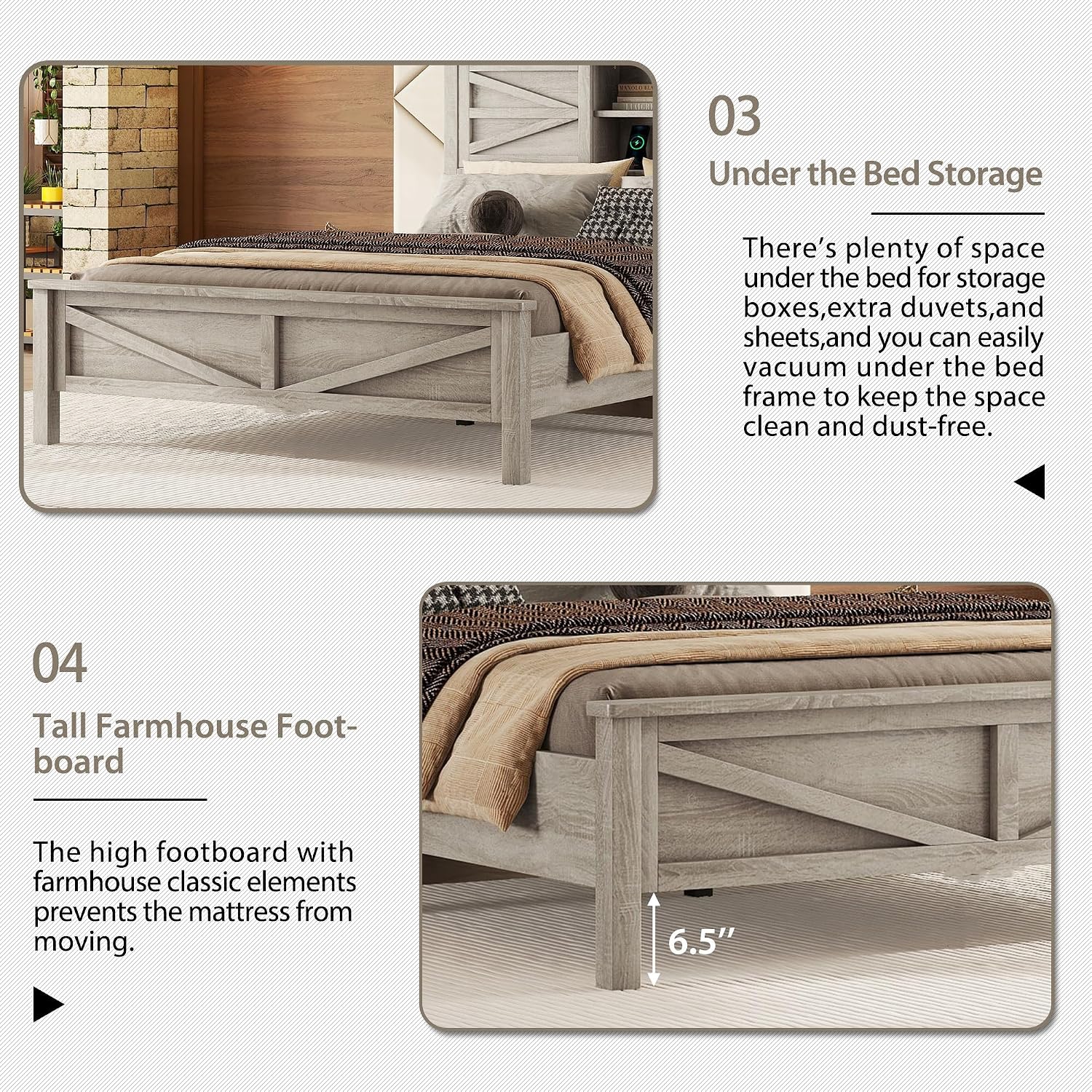 3-Pieces Bedroom Sets with Queen Size Farmhouse Platform Bed, Double Sliding Door Storage Headboard, USB, 3PCS Bedroom Sets with Cabinet, Nightstands for Kids Adults, Gray