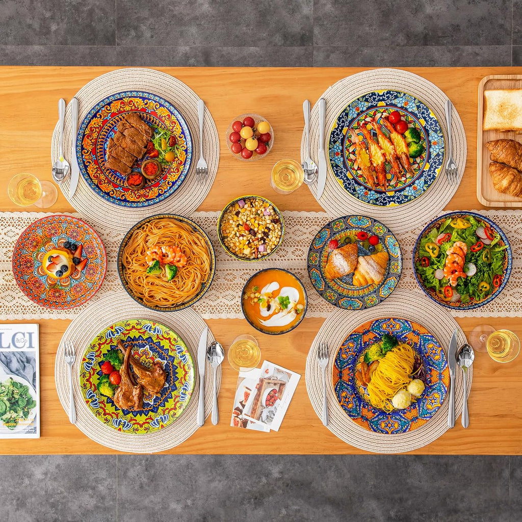 vancasso 24-Piece Dinnerware Sets,Plates & Bowls Sets Service for 6, Bohemian Porcelain Dishes Set for 6, Kitchen Dinner Set,Microwave & Dishwasher Safe, Scratch Resistant,Series KRVI