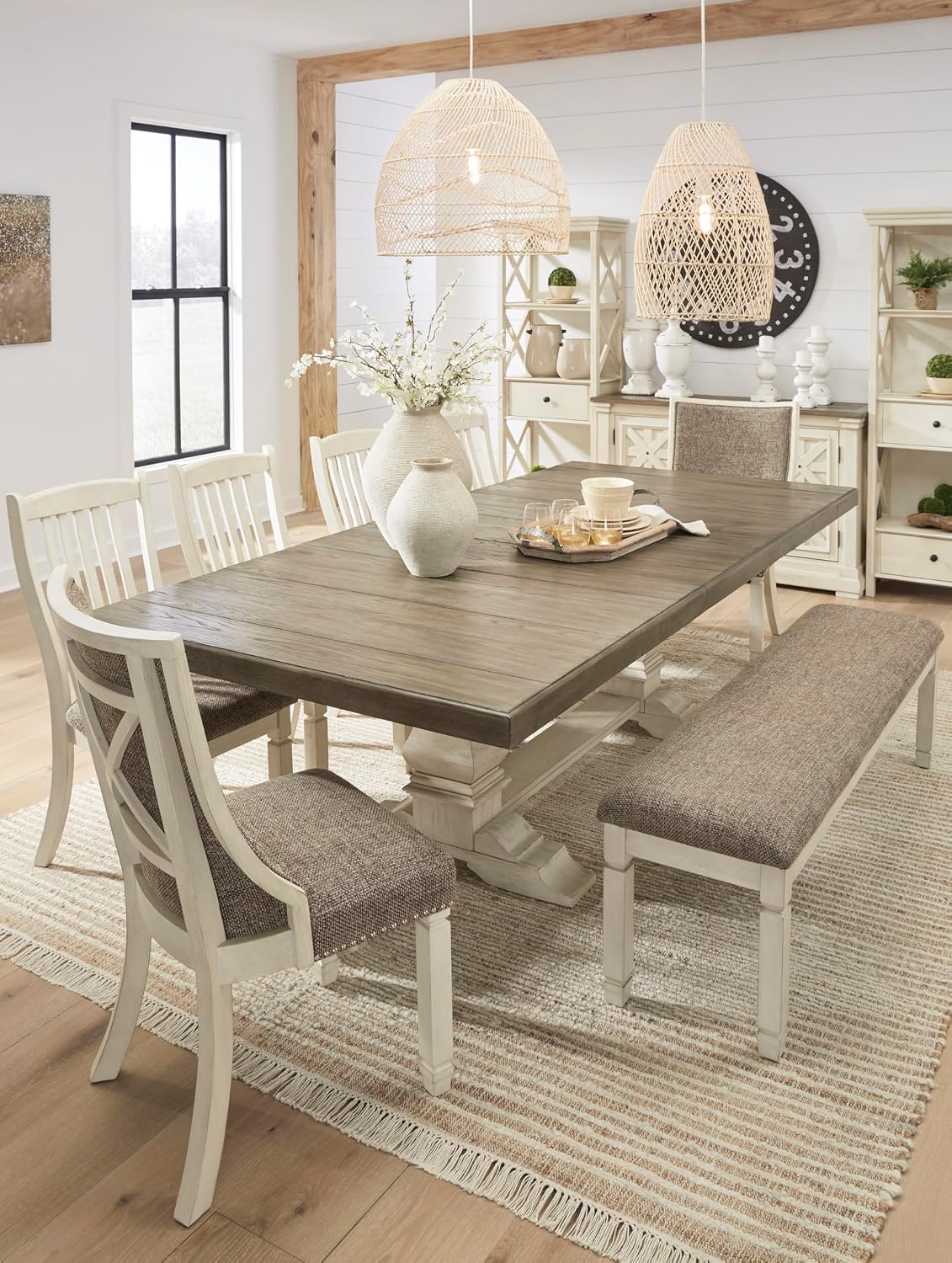 Signature Design by Ashley Bolanburg Modern Farmhouse Upholstered Dining Chair, 2 Count, Brown