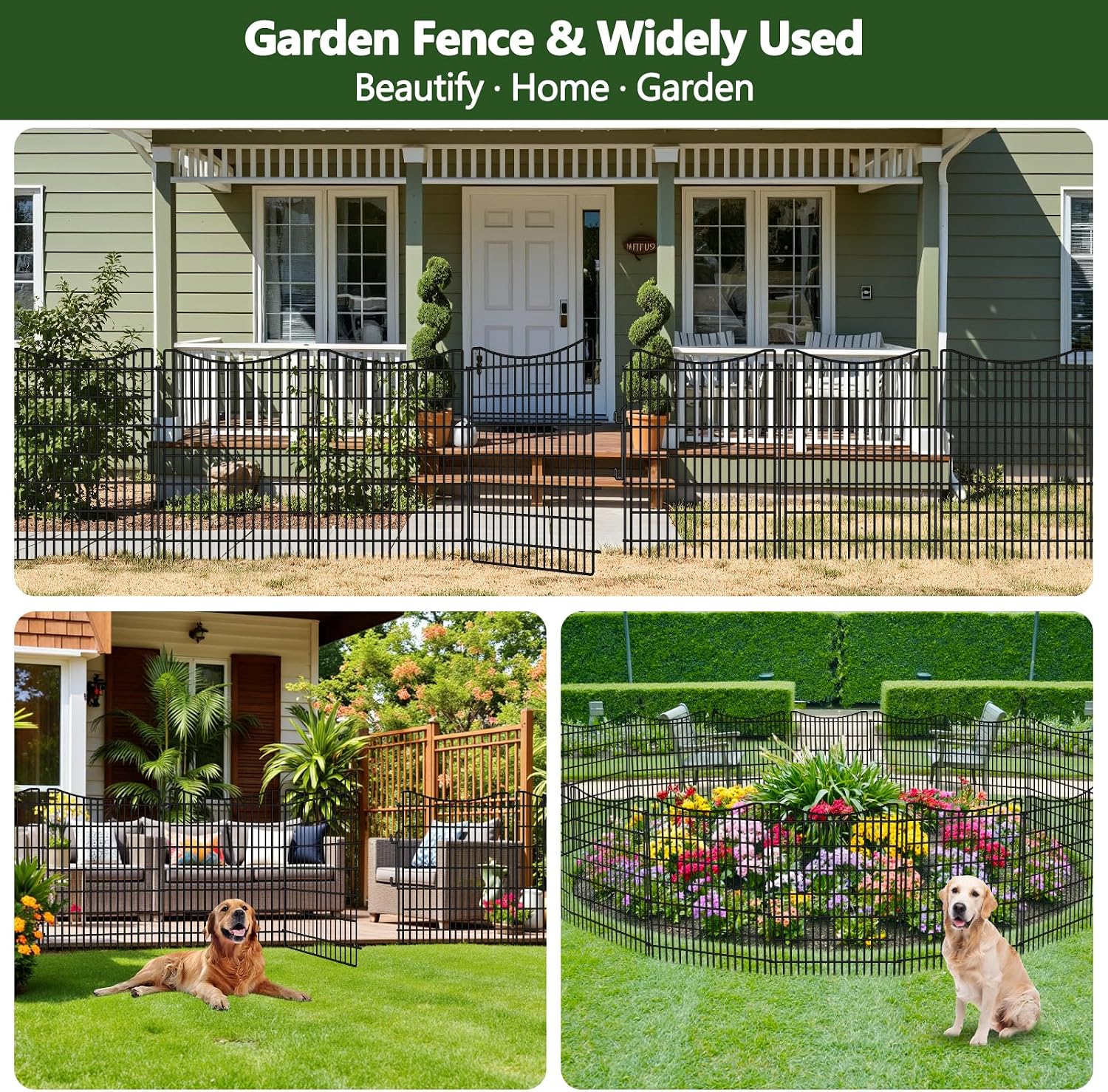 10 Panels Garden Fencing Animal Barrier with Gate, 40 in(H) X 23.6 ft(L) Dog Fence Outdoor for Yard, No Dig Temporary Tall Fence Rustproof Metal Wire Panel Border for Dog, Rabbits, and Patio