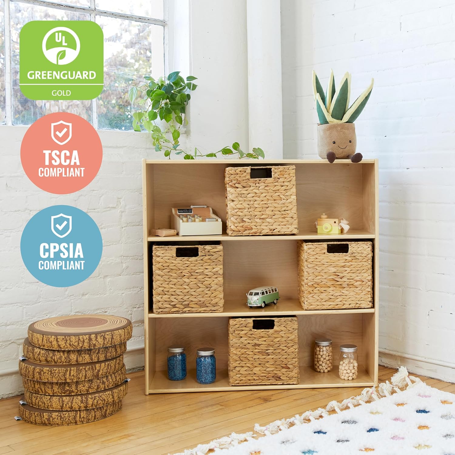 ECR4Kids Birch Streamline 3-Shelf Storage Cabinet, 36in High, Bookcase for Classroom and Playroom, Natural