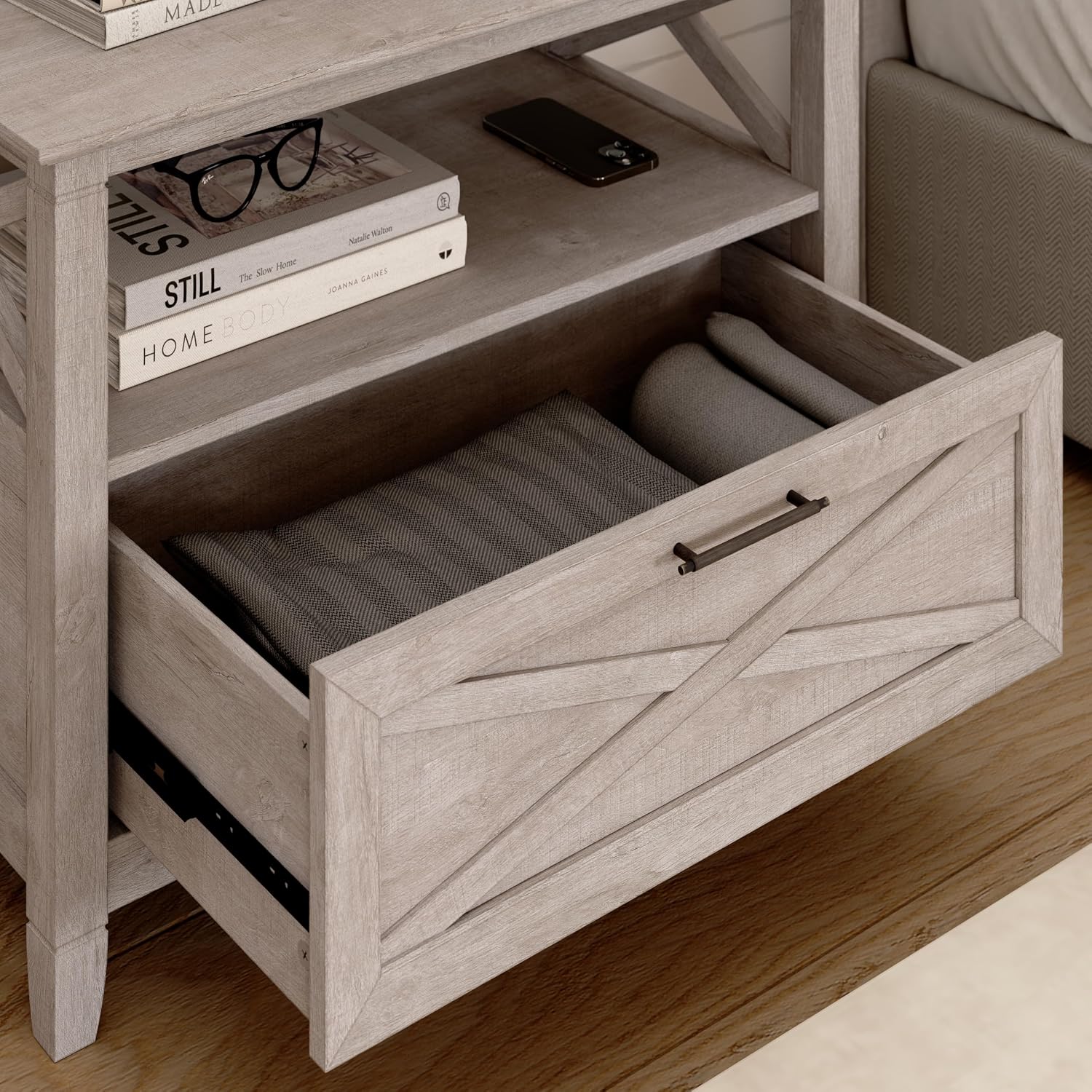 Bush Home 32-inch Nightstand with Drawer - Set of 2, Bedroom Furniture, Key West Collection, Washed Gray